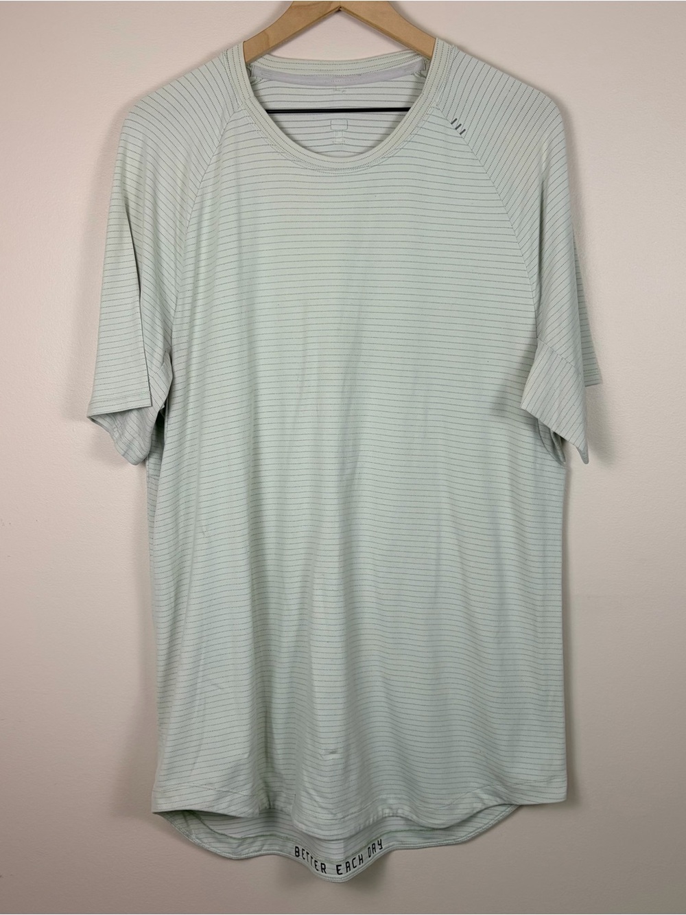 Lululemon Mint Green Stripe Performance Training Shirt Men’s Size Missing est M